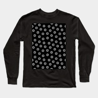 Smiley Face Pattern, White and Black Long Sleeve T-Shirt